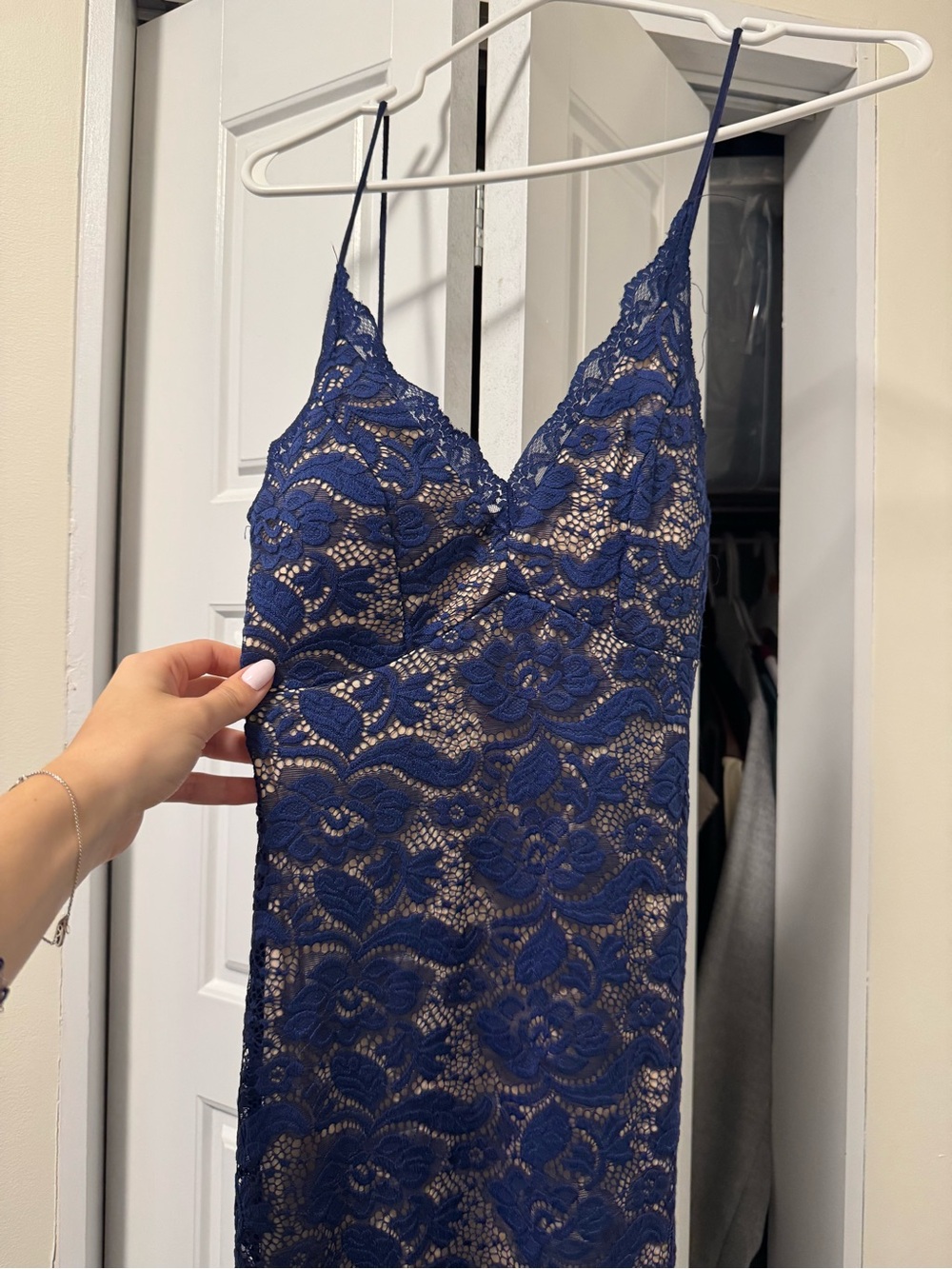 Fashion Nova Navy Lace Slip Dress with Nude Lining